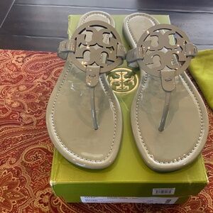 TORY BURCH PATENT LEATHER MILLER SANDALS in LIGHT JADE,SZ 11.5BNIB, MSRP$200